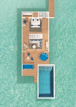 Vodná vila Duplex s bazénom - pôdorys prvé poschodie